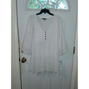 Trixxi Dress White w/ Black Micro Polka Dots Ruffled Small
